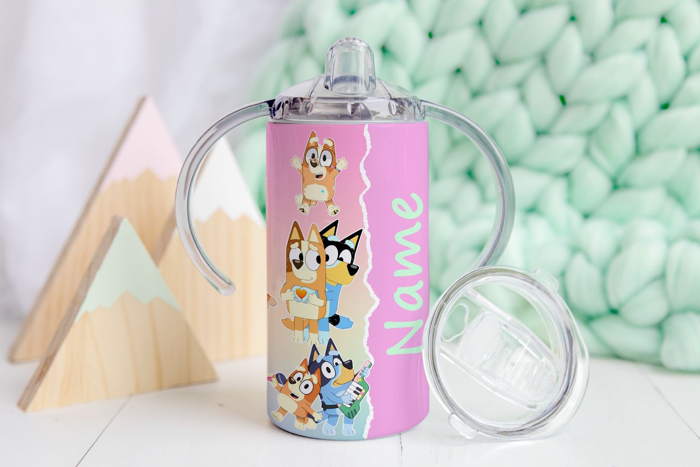Bluey Personalised Baby Pink Sippy Tumbler