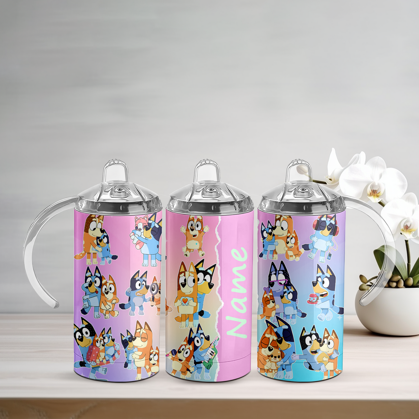 Bluey Personalised Baby Pink Sippy Tumbler