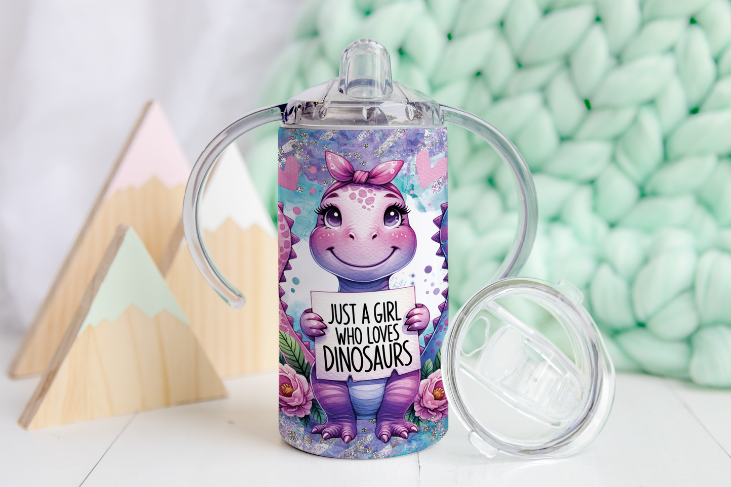 A Girl Who Loves Dinosaurs Sippy Tumbler