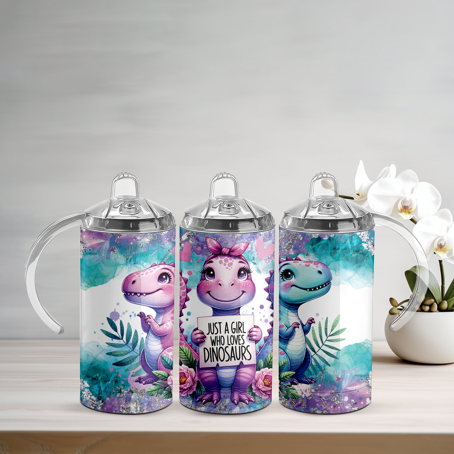 A Girl Who Loves Dinosaurs Sippy Tumbler
