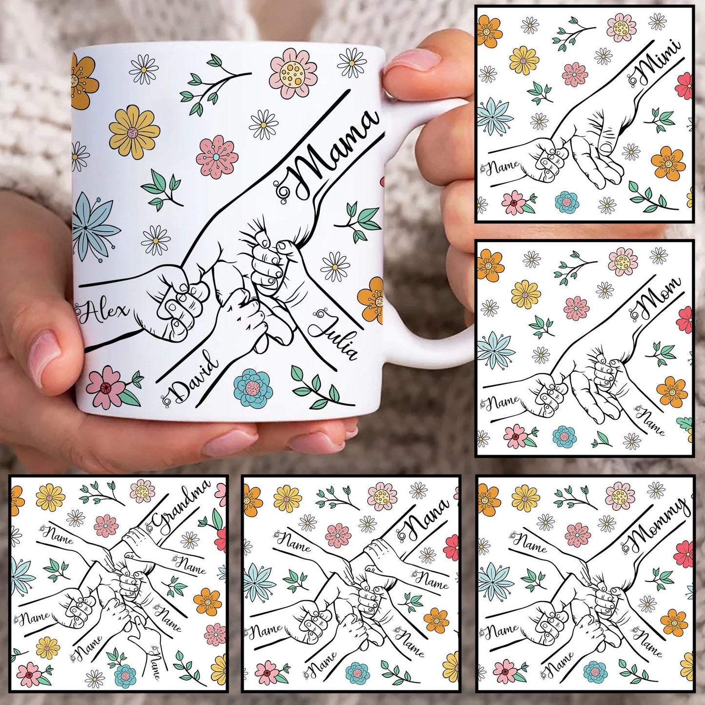 Children Holding Mum's Hand Personalised Mug